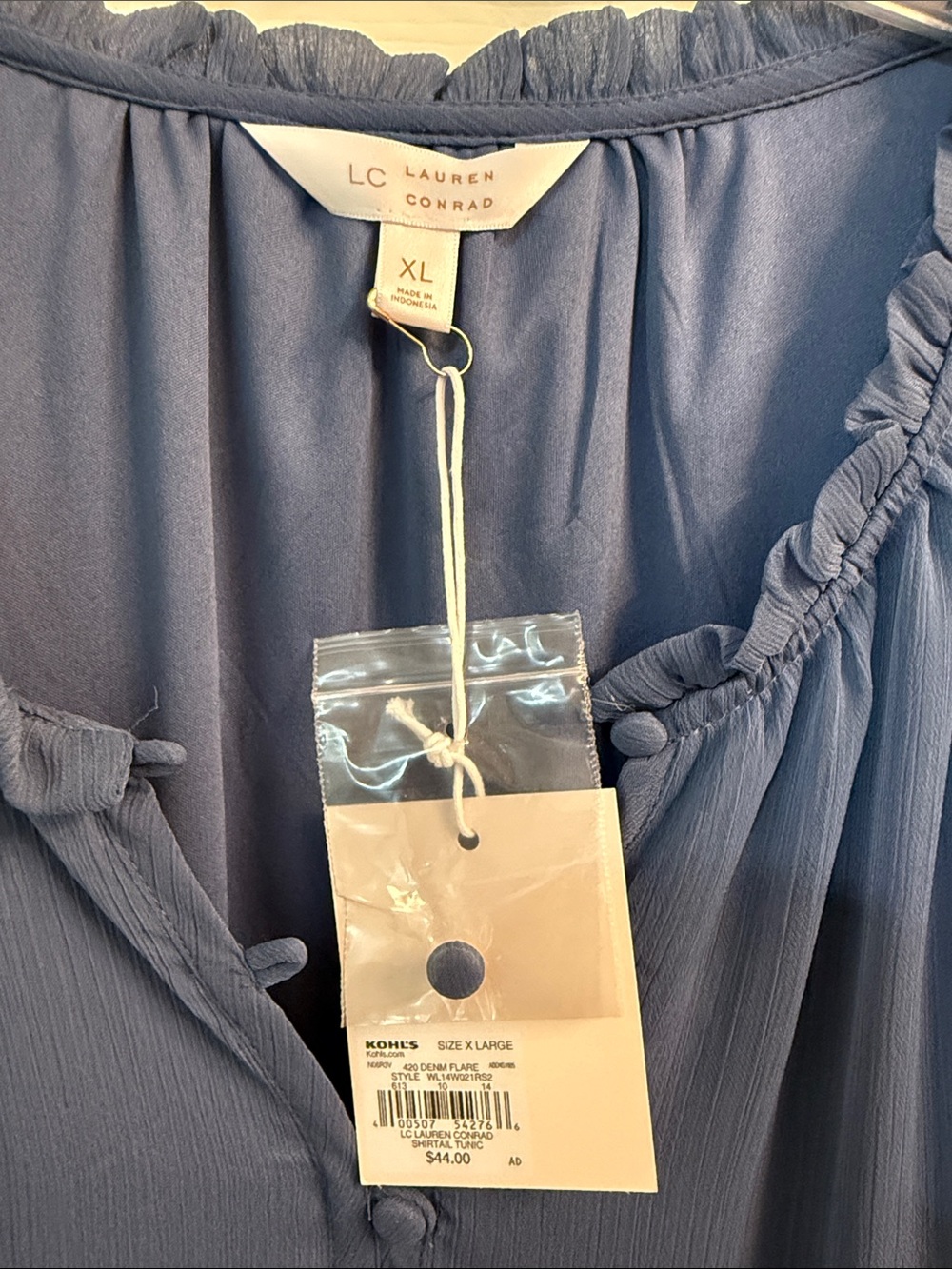 LC Lauren Conrad Slate Blue Ruffle V-Neck Blouse - Picture 2 of 3